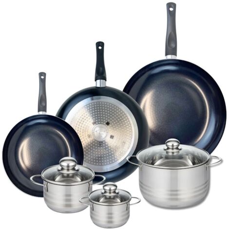Ensemble de 3 Poêles de cuisson 24, 28 et 32 cm et 3 faitouts 12, 14 et 20 cm Elo Prima Brillant
