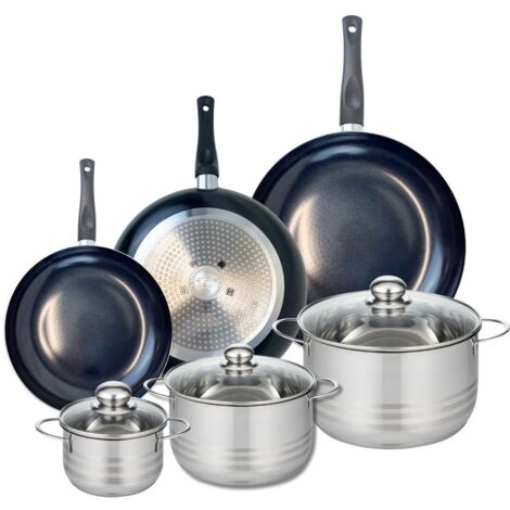 Ensemble de 3 Poêles de cuisson 24, 28 et 32 cm et 3 faitouts 14, 20 et 24 cm Elo Prima Brillant