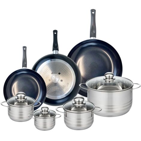 Ensemble de 3 Poêles de cuisson 24, 28 et 32 cm et 4 faitouts 12, 14, 16 et 24 cm Elo Prima Brillant