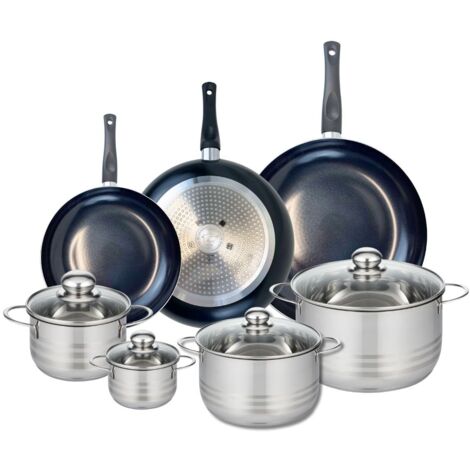 Ensemble de 3 Poêles de cuisson 24, 28 et 32 cm et 4 faitouts 12, 16, 20 et 24 cm Elo Prima Brillant