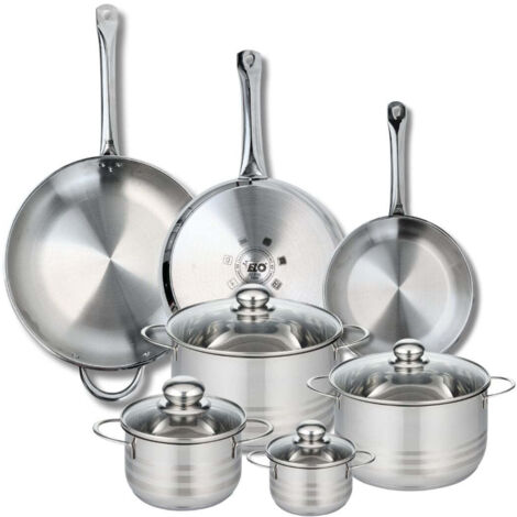 Ensemble de 3 Poêles de cuisson 24, 28 et 32 cm et 4 faitouts 12, 16, 20 et 24 cm Elo Profi Brillant