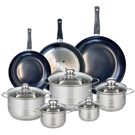 Ensemble de 3 Poêles de cuisson 24, 28 et 32 cm et 5 faitouts 12, 14, 16, 20 et 24 cm Elo Prima Brillant