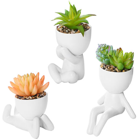 Ensemble de 3 Pots de Succulentes Céramiques Miniatures pour Décor d'Intérieur Blanc - Lot Décoration Maison avec Plantes