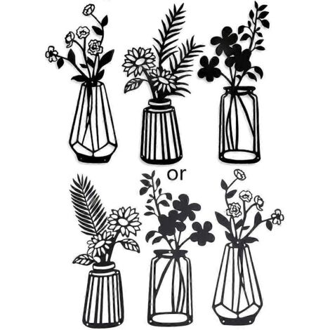 Ensemble de 3 sculptures murales florales en fil de fer noir, en forme de fleur, pour salon