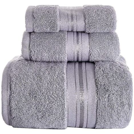 Ensemble de 3 serviettes de bain grises 100 % coton de luxe