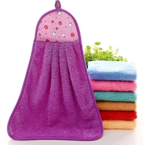 Ensemble de 3 serviettes de toilette violettes et torchons en velours corail avec boucle de suspension