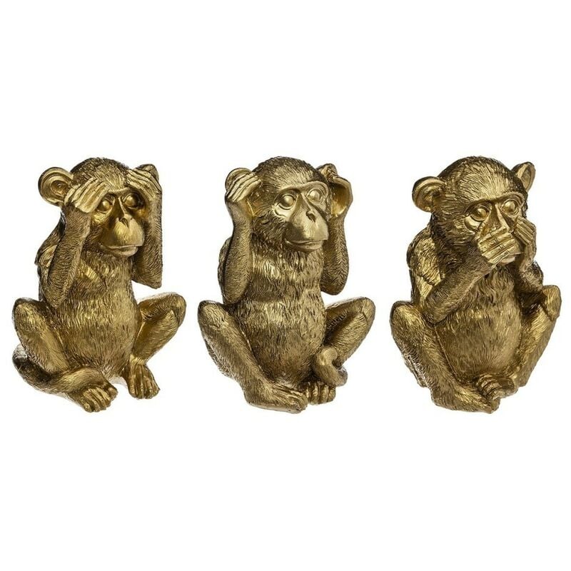Ensemble de 3 singes sagesse en résine or 17 cm