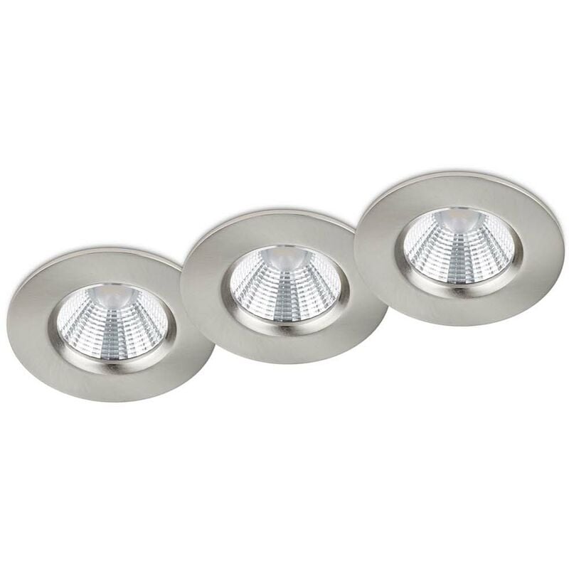 Ensemble de 3 spots encastrables LED ronds Zagros en acier, dimmables, IP65, diamètre 8,5 cm.