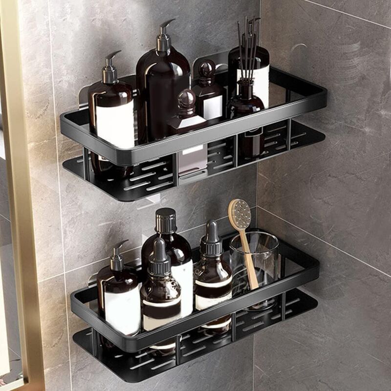 Rapanda - Ensemble de 3 supports de douche sans perçage, porte-savon et support de rangement pour salle de bain, antirouille (noir)