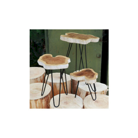Ensemble de 3 supports pour plantes en bois Gamell - Blanchiment de chaux- Vendu par 1