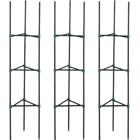Ensemble de 3 supports pour plantes grimpantes, tuteurs et cages à tomates en acier vert, 38 x 38 x 182 cm.