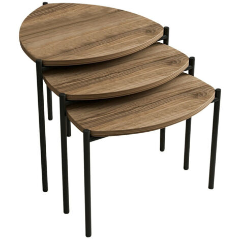 Ensemble de 3 tables basses gigognes trépied Myrtle Métal Noir et Bois foncé
