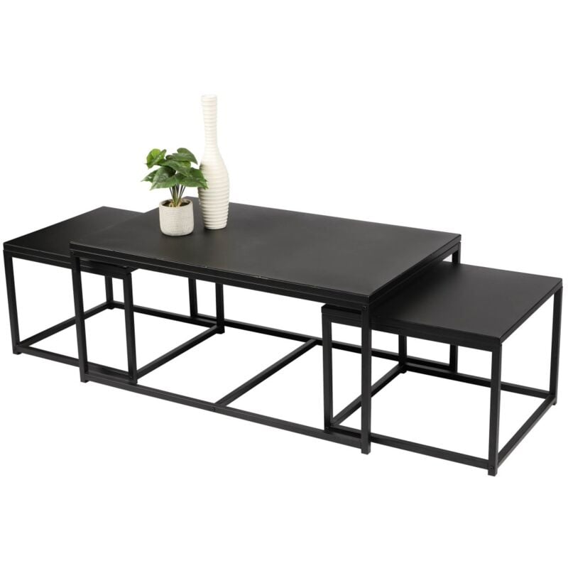 Ensemble de 3 tables d'appoint gigogne carrées collection soho– Style industriel, coloris noir, dimensions 100x60xH45 cm