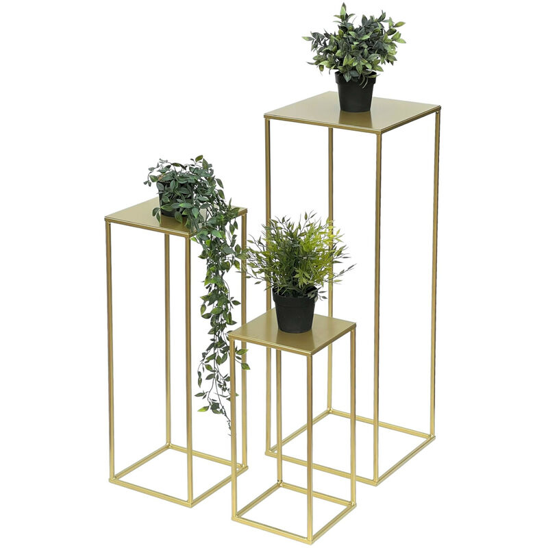 dandibo - ensemble de 3 tabourets de fleurs en métal doré forme carrée. tables d'appoint 96406. colonnes de fleurs modernes, supports de plantes,