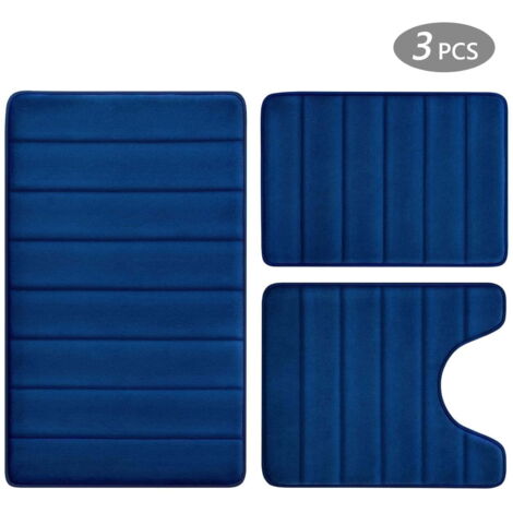 Ensemble de 3 tapis de bain en mousse à mémoire de forme, tapis de toilette antidérapants et absorbants, confortables et doux, lavables en machine, épais et antidérapants, bleu marine