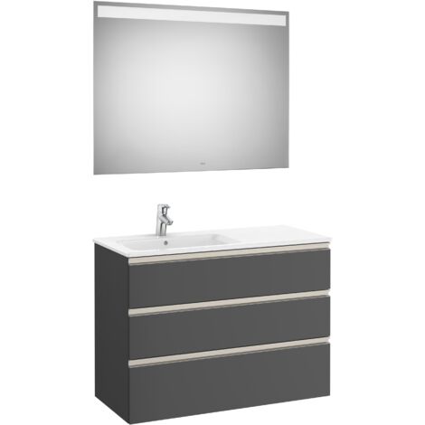 Ensemble de 3 tiroirs, lavabo et miroir avec LED THE GAP - ROCA Couleur : Noir