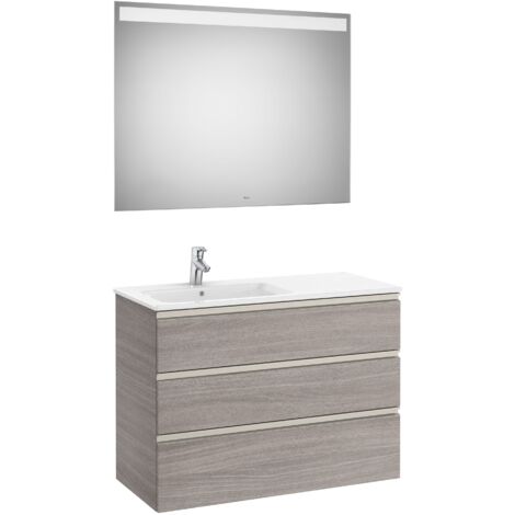 Ensemble de 3 tiroirs, lavabo et miroir avec LED THE GAP - ROCA Couleur : Oak City