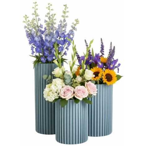 Ensemble de 3 vases RIBS modernes gris-bleu