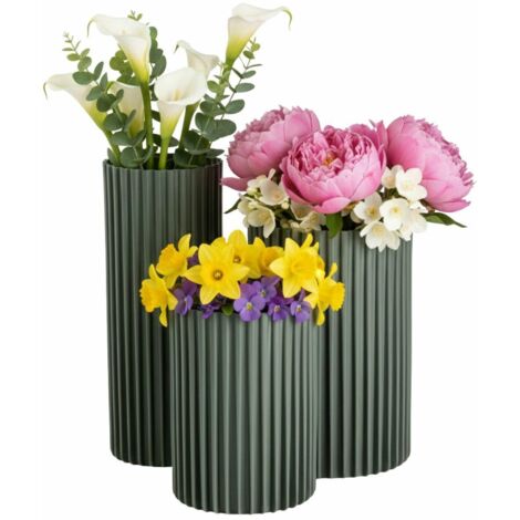 Ensemble de 3 vases RIBS modernes gris et verts