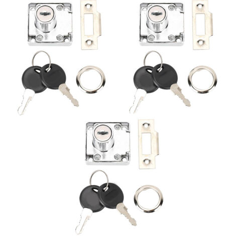 Ensemble de 3 verrous universels à clé pour tiroirs, portes d'armoires, boîtes aux lettres et bureaux.