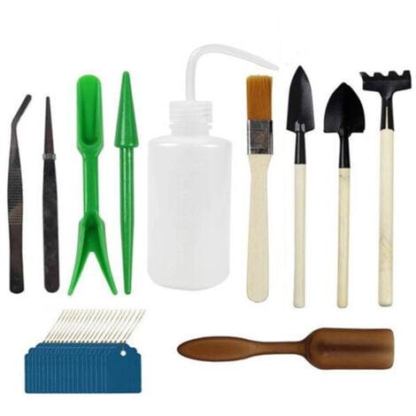 Ensemble de 30 outils de plantation de jardin comprenant un mini râteau,une brosse de nettoyage et 20 étiquettes. Outils de plantation miniatures pour bonsaïs, plantes succulentes et transplantation.