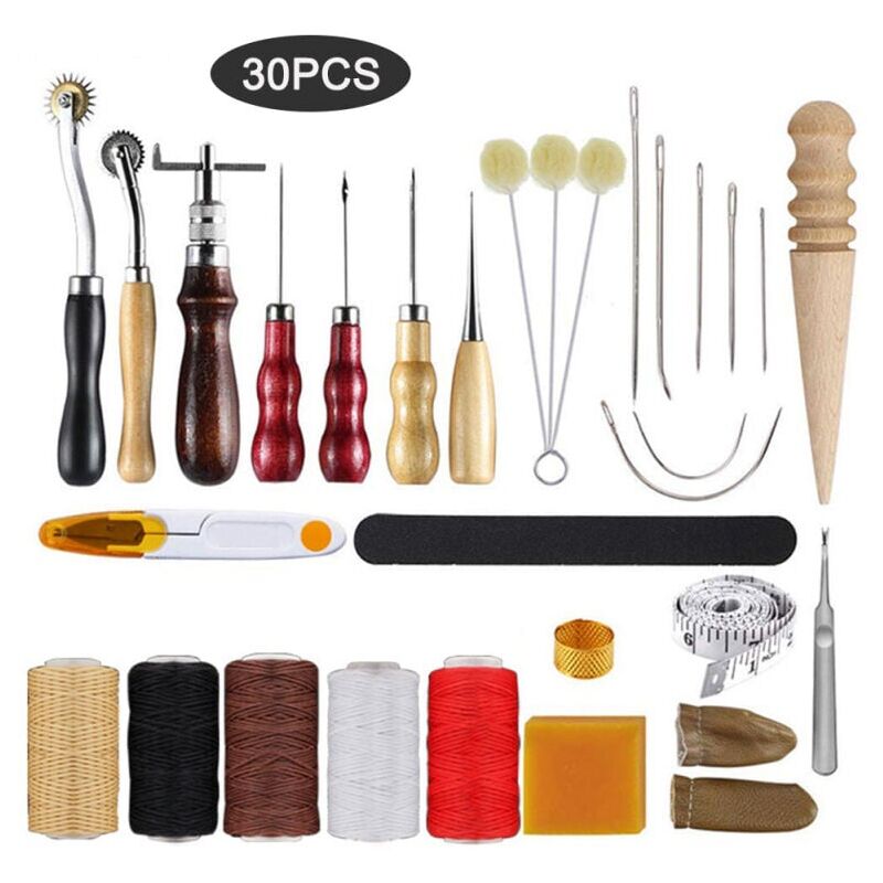 Lucky-88 - Ensemble De 30 Pcs Outils De Maroquinerie, Pour Chaussures En Cuir, Sacs, Ceintures, Couture De Cuir, Marquage, Traitement, Couture Et