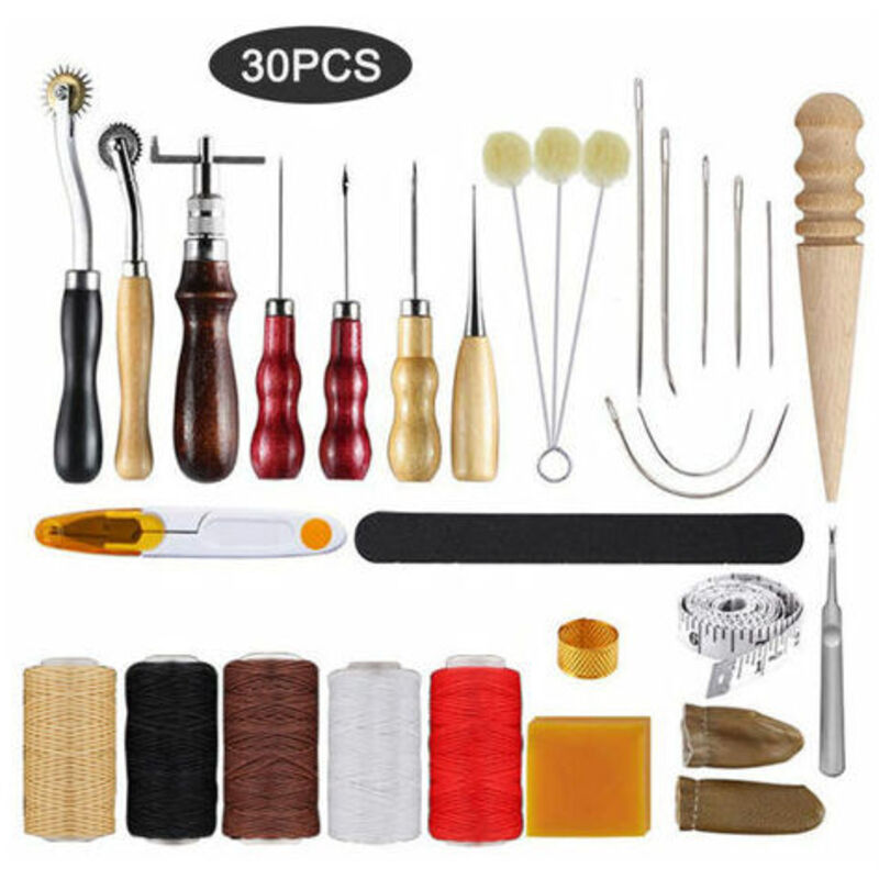 Ensemble De 30 Pcs Outils De Maroquinerie, Pour Chaussures En Cuir, Sacs, Ceintures, Couture De Cuir, Marquage, Traitement, Couture Et Encochage