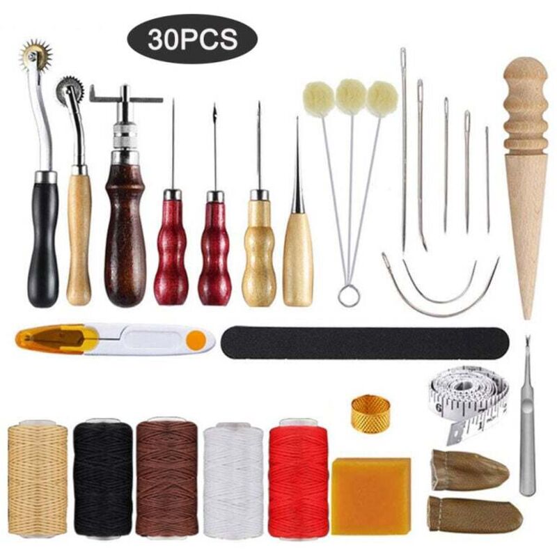 Ensemble De 30 Pcs Outils De Maroquinerie, Pour Chaussures En Cuir, Sacs, Ceintures, Couture De Cuir, Marquage, Traitement, Couture Et Encochage