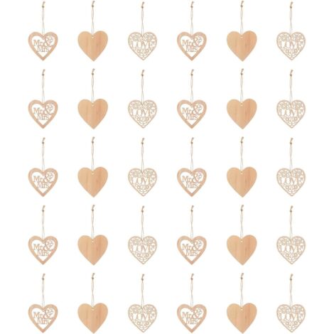 Ensemble de 30 pendentifs en bois en forme de cœur à suspendre