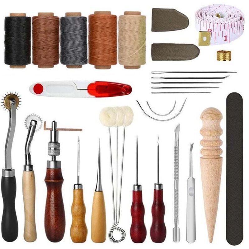 Ensemble De 31 Pcs Outils De Maroquinerie, Pour Chaussures En Cuir, Sacs, Ceintures, Couture De Cuir, Marquage, Traitement, Couture Et Encochage