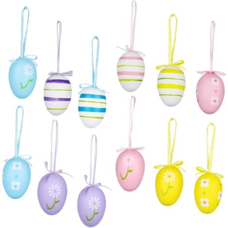 Ensemble de 32 décorations d'œufs de Pâques à suspendre, 6 cm, colorées