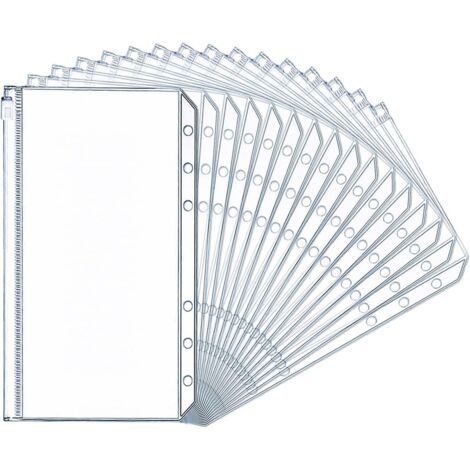 Ensemble de 32 pochettes à fermeture éclair pour classeurs A5 et A6 avec 6 trous - Enveloppes en plastique pour documents, argent liquide, cartes de crédit, photos et factures
