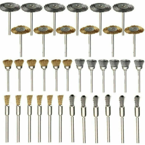 Ensemble de 36 brosses métalliques en acier inoxydable pour perceuse et outils rotatifs.