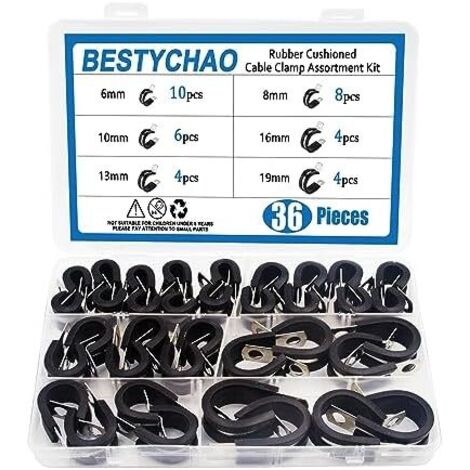 Ensemble de 36 pinces pour tuyaux, en acier inoxydable, 6 tailles, mm, 8 10 13 16 19 à P renforcées caoutchouc tubes, câbles -