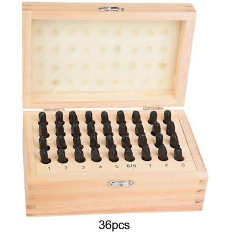 Ensemble de 36 Poinçons en Acier 5mm Lettres et Chiffres avec Coffret en Bois