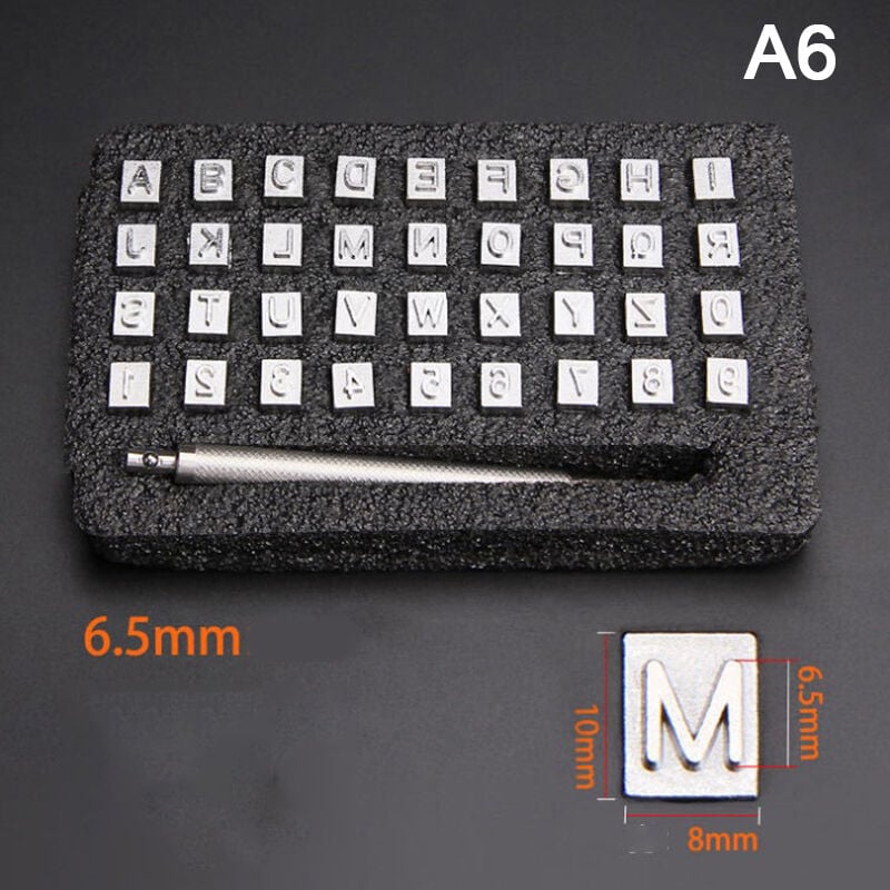 Ensemble de 36 poinçons en acier pour lettres et chiffres de l'alphabet et du cuir
