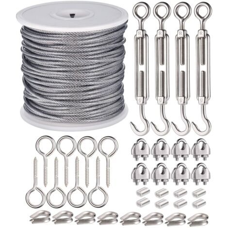 Ensemble de 37 câbles en acier inoxydable gainés de PVC, tendeur de câble en acier robuste avec boulon à œil, adapté à la protection contre la rouille, corde d'escalade pour la coupe