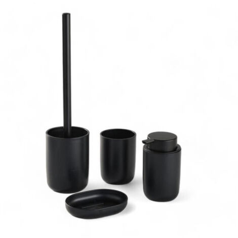 Ensemble de 4 accessoires de SDB - TODAY - UTILITY - Gobelet, distributeur savon, brosse WC - Black
