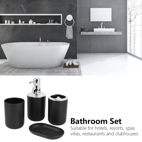 Ensemble de 4 Accessoires pour Salle de Bain Noir Plaque Électrique Plastique