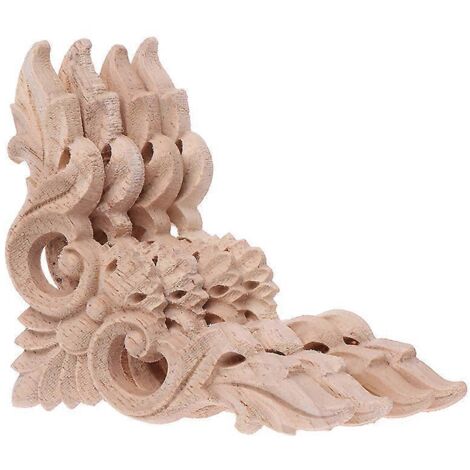 Ensemble de 4 appliques d'angle en bois sculpté à motif floral, non peintes, pour armoire ou cabane.