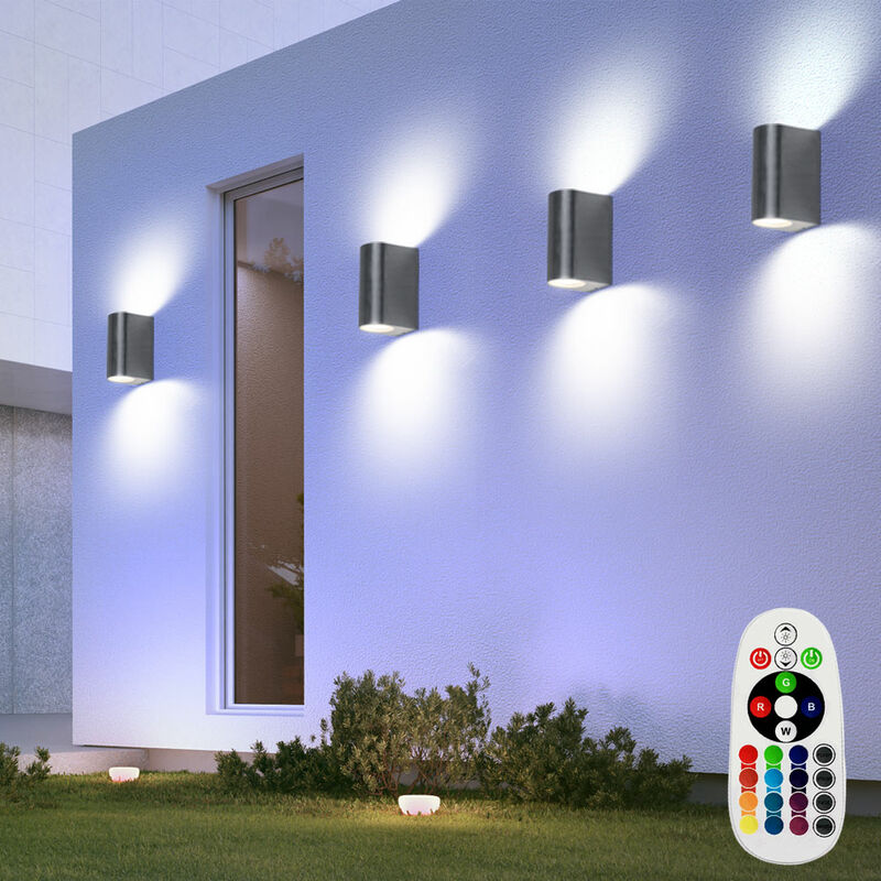 Ensemble de 4 RGB LED ALU Up Down Appliques Murales Façade Patios Lampes Extérieures Dimmable Télécommande