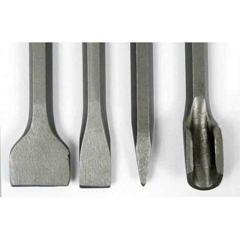 Ensemble de 4 burins à béton SDS Plus. Perceuse à percussion de 250 mm, couleur argent.
