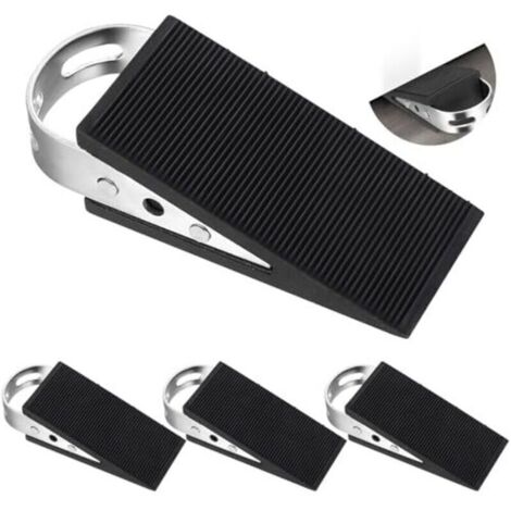 Ensemble de 4 cales de porte en caoutchouc, butées de porte antidérapantes avec poignée en acier inoxydable, en forme de coin, noires, pour toutes les portes et tous les sols, maison, bureau, hôtel (1