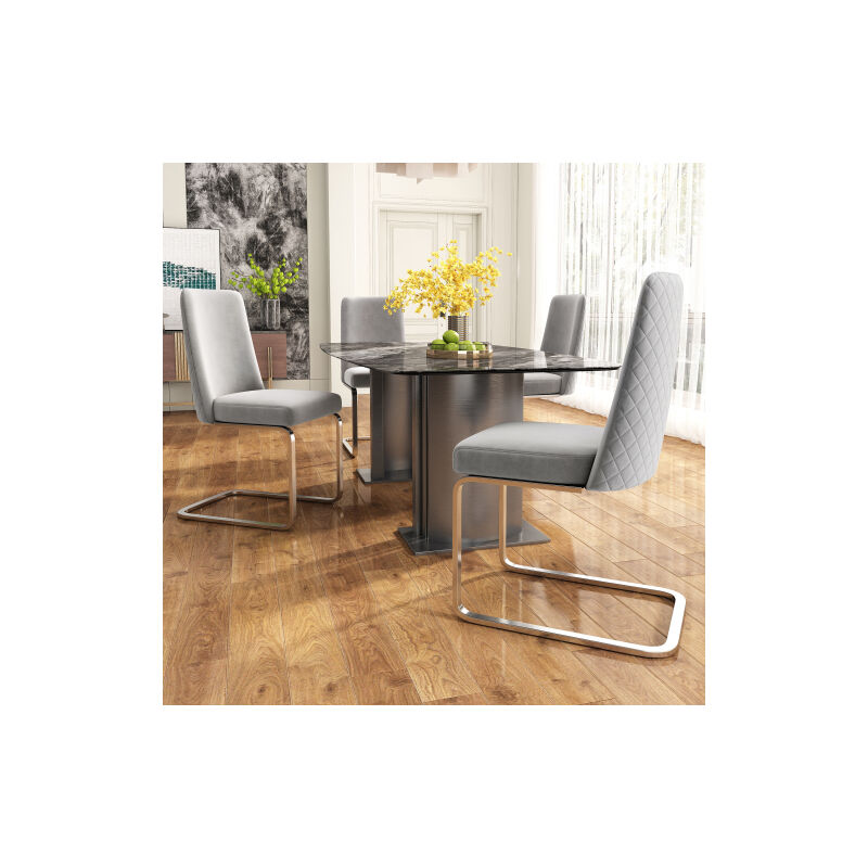 Okwish - Ensemble de 6 chaises avec pieds en métal argenté pour salon, chambre à coucher, dossier, en velours, gris