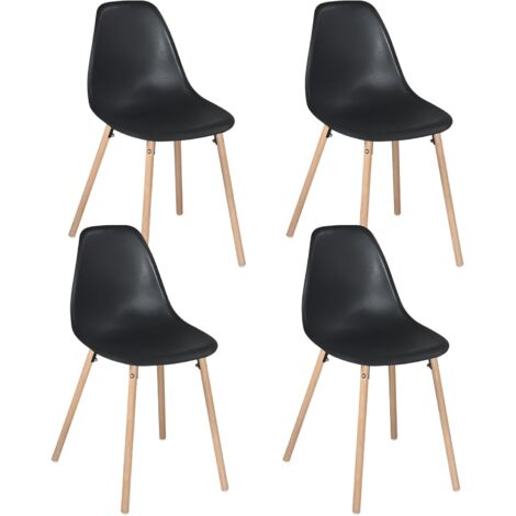 Ensemble de 4 chaises de cuisine au design scandinave, assise en plastique blanc souple et résistant, pieds en hêtre clair OVA (blanc)