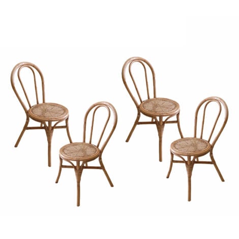 Ensemble de 4 Chaises de Jardin Chillvert Parma 40x52x90 cm Fabriquées en Rotin Naturel Résistant Couleur Marron Style Boho Chic