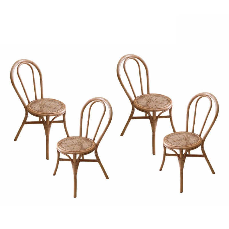 Ensemble de 4 Chaises de Jardin Chillvert Parma 40x52x90 cm Fabriquées en Rotin Naturel Résistant Couleur Marron Style Boho Chic