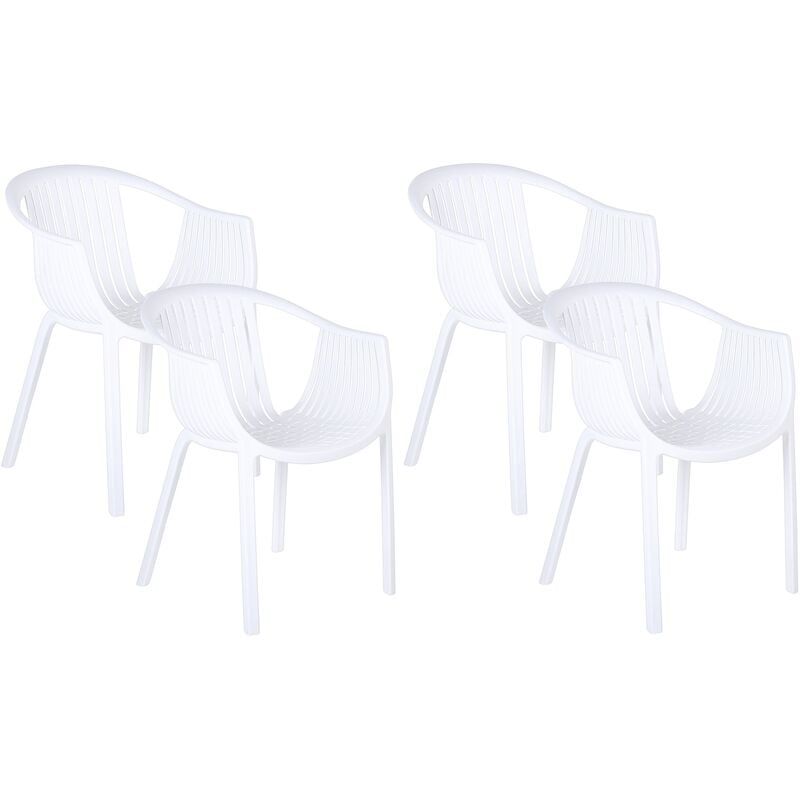 Ensemble de 4 Chaises de Jardin Empilables en Plastique Blanc Napoli - Blanc