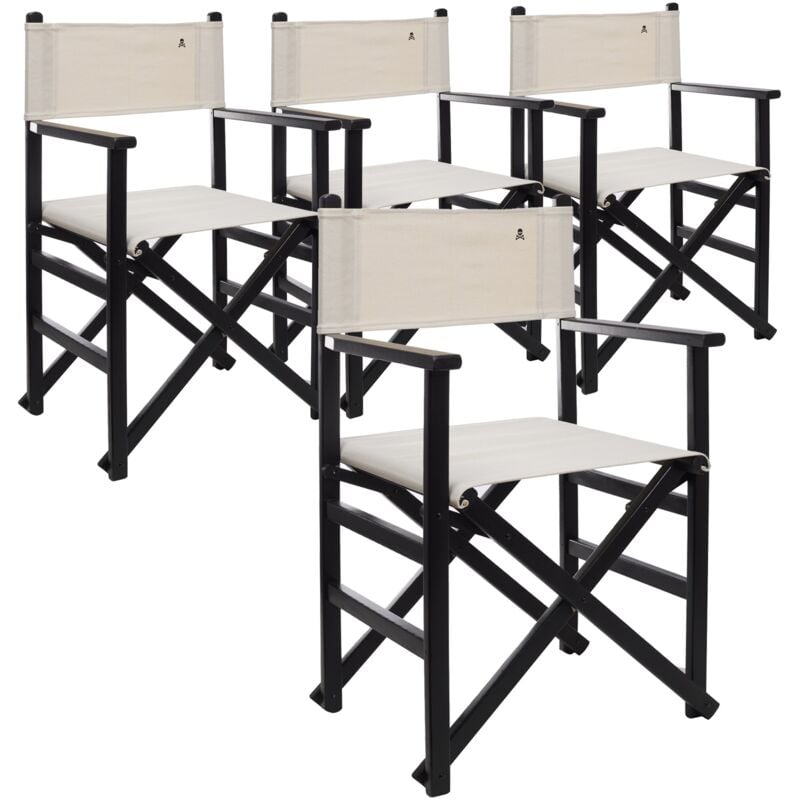 Scalpers - Ensemble de 4 chaises de réalisateur pliantes avec structure couleur wengé et toile de couleur brute en bois de hêtre de première qualité