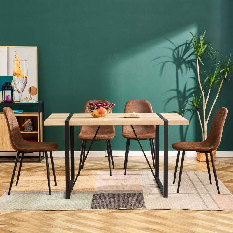 Okwish - Ensemble de 4 chaises de salle à manger, siège en daim artificiel vintage scandinave avec pieds en acier en noir